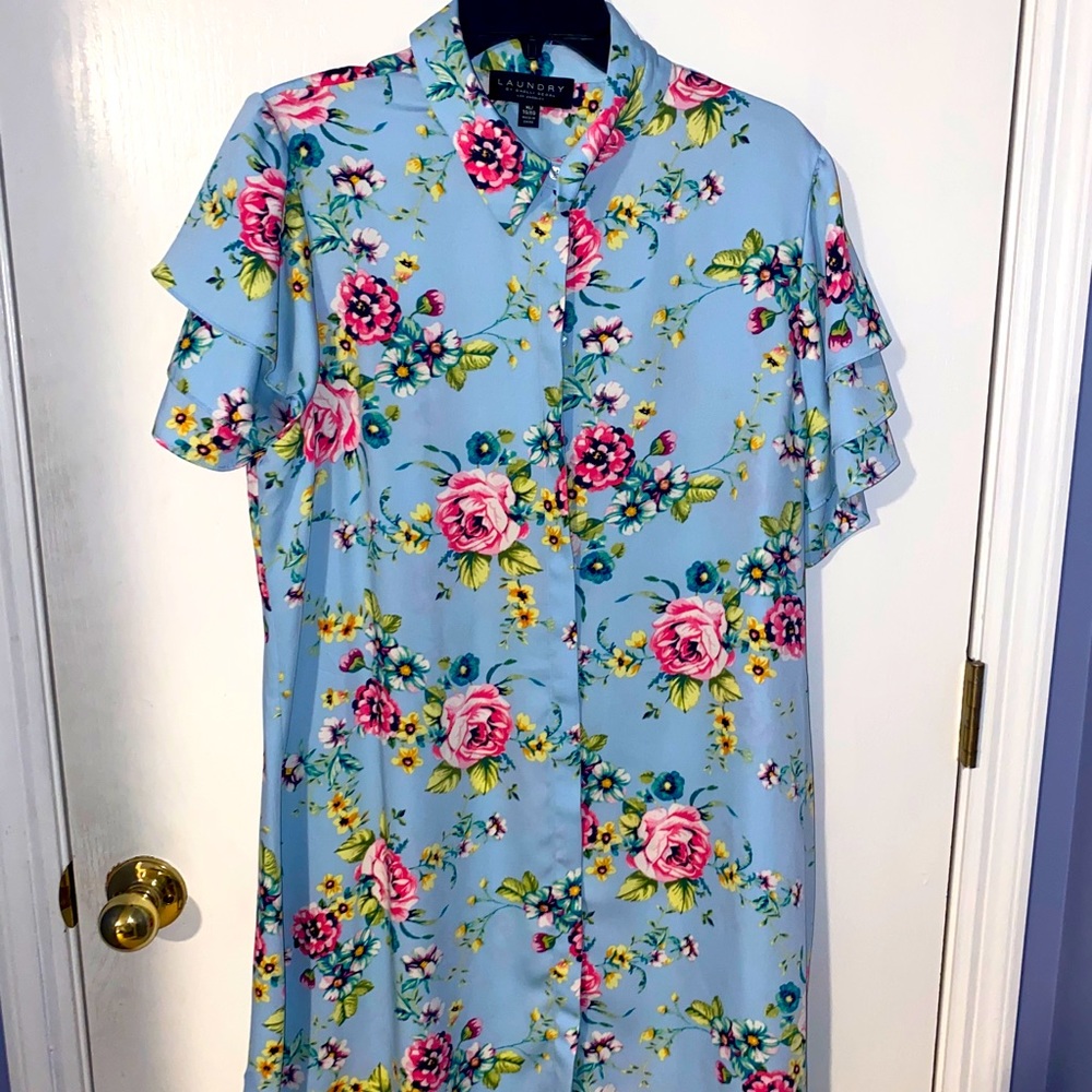 Light blue floral button-up dress